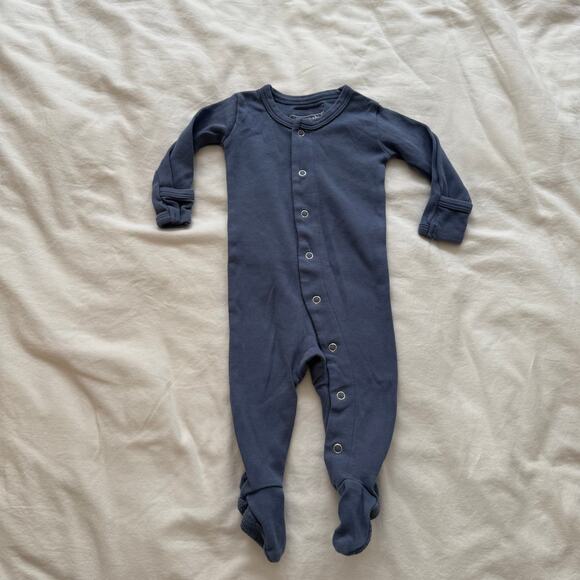 L’Oved Baby Organic Cotton Footed Sleeper Blue 0-3M Infant Pajamas Romper - Picture 1 of 4